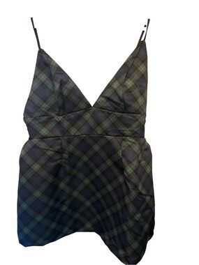 Kimchi Blue Green and Black Plaid Mini Dress with Spaghetti Straps